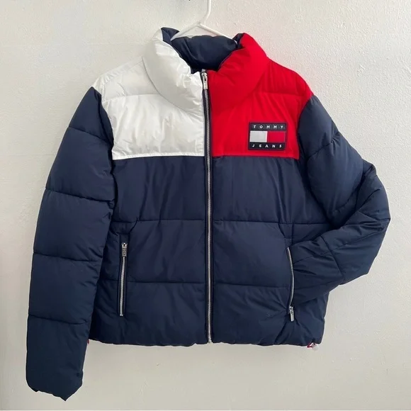 Tommy Hilfiger traveler boxy Puffer coat Jacket XLARGE jacket blue red NWT - Picture 2 of 13
